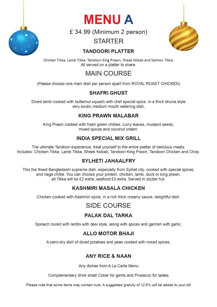 A festive menu showcasing delicious dishes for the upcoming Christmas party celebration.