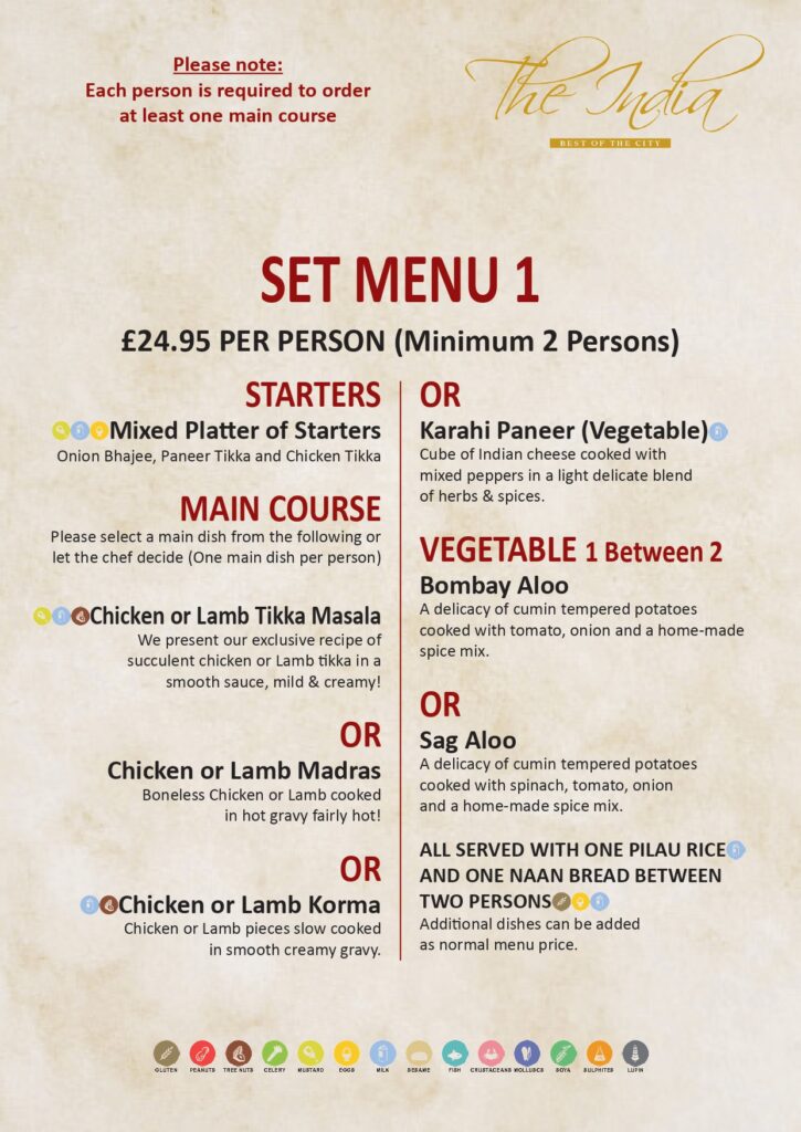 Menu of Indian Dishes