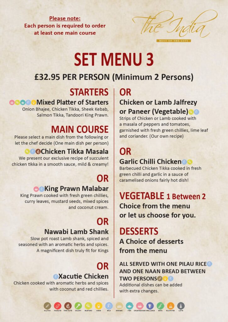 SET Menu: Indian Dishes for Dinner 
